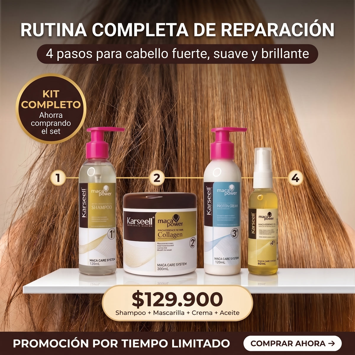 PROMO Rutina Completa Maca Power: Shampoo + Mascarilla + Crema + Aceite