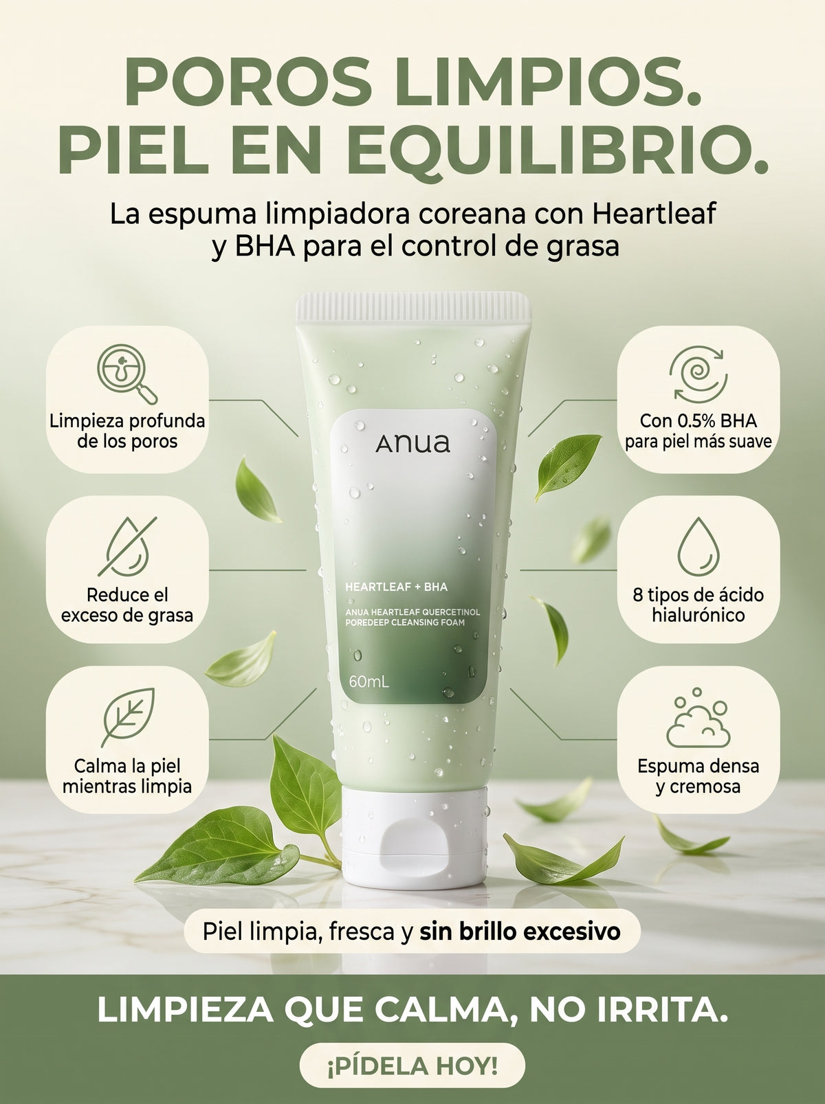 Promo Anti-Poros & Calma: Jabón Anua + Ampolla Centella con 50% OFF