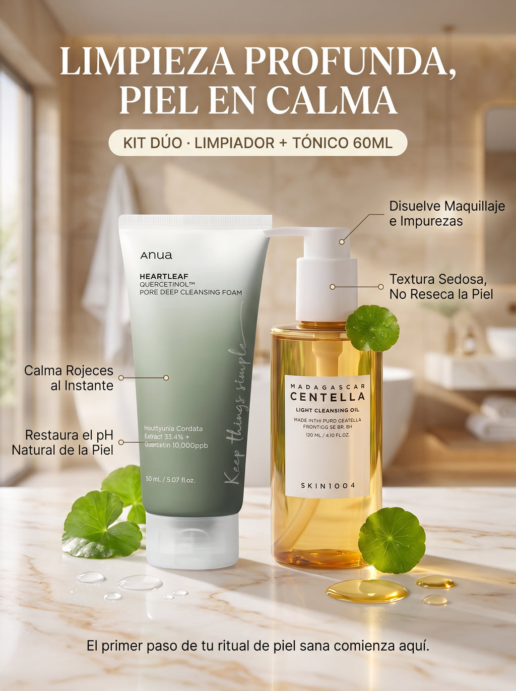 Kit Doble Limpieza Facial | Aceite SKIN1004 + Limpiador ANUA