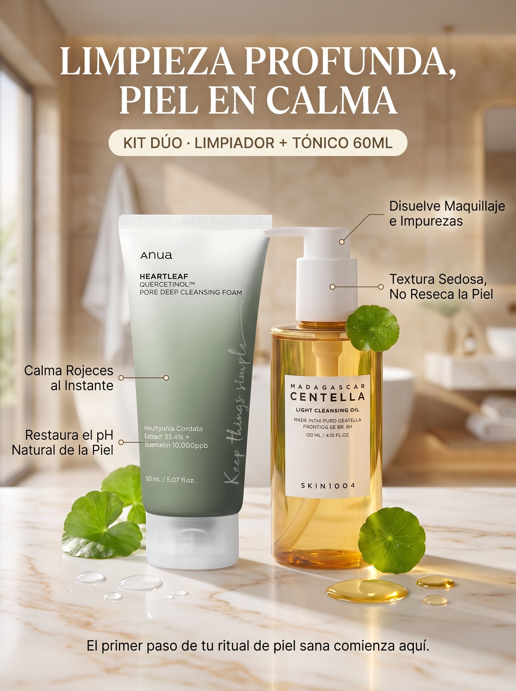 Kit Doble Limpieza Facial | Aceite SKIN1004 + Limpiador ANUA